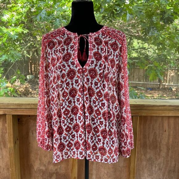 Joie Women's Auberon B Print Silk Top In Coral Rose Size M - Picture 2 of 10